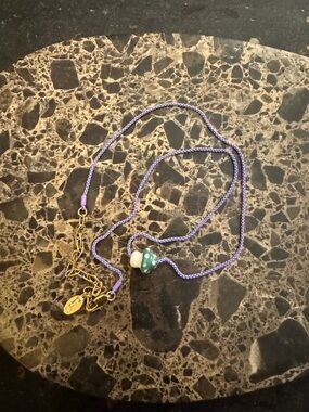 Lavender Cord Necklace with Green Polka-Dot Mushroom Pendant - Designer Accent